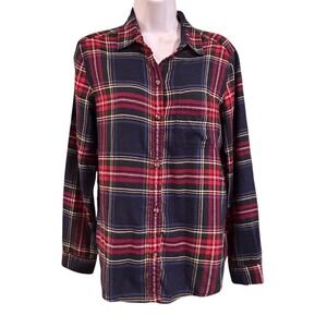 American Eagle Boyfriend Fit Soft Flannel Shirt Womens Size S Blue Red Plaid